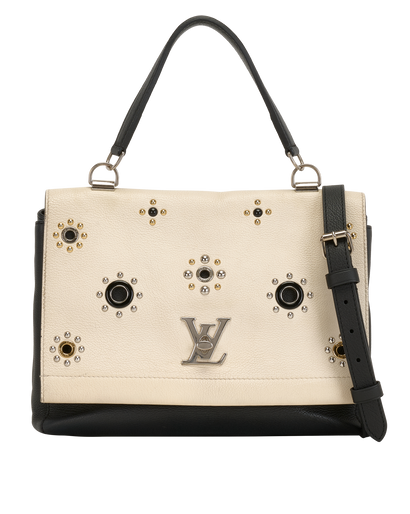 Lock Me Flower Bag, &pound;850, Handbags, Black/Cream, Leather, Front view